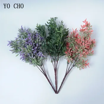 YO CHO művirágok 5forks 33 CM Műanyag Zöld Levél, Fű, Növény Otthon Kert Esküvő Dekoráció Szimuláció Növények