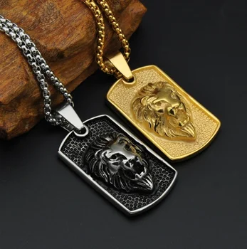 Zsarnoki oroszlán feje szögletes márka medál fekete-arany, két-színű férfi punk nyaklánc, rock, hip-hop temperamentum ékszerek