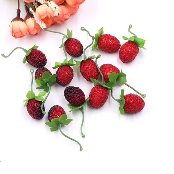 10db Olcsó Hamis Gyümölcsök Üveg Eper Piros Cseresznye Porzó Mini Berry Mesterséges Virág DIY Esküvők, Karácsonyi Dekoráció