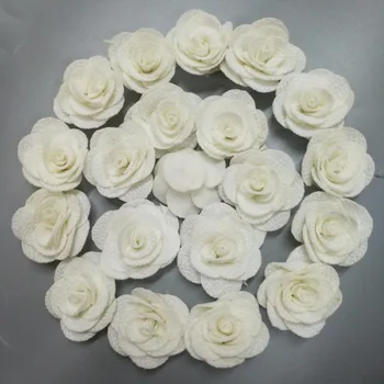 20Pieces/Zsák Elefántcsont Rose, Kézzel készített Méret 3,5 CM Szövet Rózsa Pamut Ronggyal Virág Kezét DIY Esküvői Csokor Anyag Haj Tartozékok