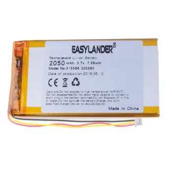 3-Vezetékes Li-Polimer akkumulátorok E-könyv 3,7 V 2050 mAh 315586 MP3 MP4 power bank DVD-FELVEVŐT, GPS, PDA 305585 onyx boox akkumulátor