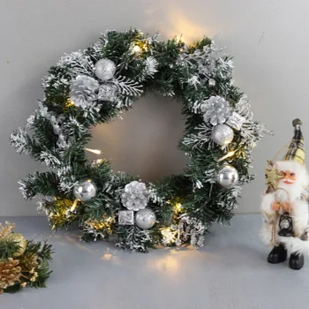 Karácsonyi 40cm LED Koszorú Mesterséges Toboz, Bogyók, Virágok, Ünnepi Bejárati Ajtón Lógó Dekoráció Couronne Noel