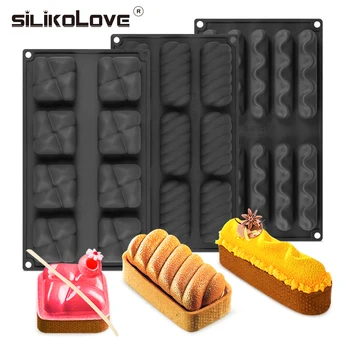 SILIKOLOVE Szív Kocka Mousse Torta Penész Szilikon Formákat a Torta Díszítő Desszert Brownie Fekete 3D Bakeware Silikone