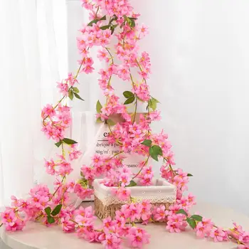 Tökéletes Ál Selyem Virágok Reális Sakura Gyönyörű DIY cseresznyevirág Rattan lakberendezés