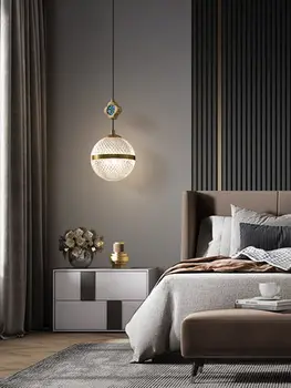 Új Kínai stílusú ágy mellett, réz üveg Medál Lámpa Beltéri hálószoba, étkező, TV háttér fali G9 LED Lógó Lámpa